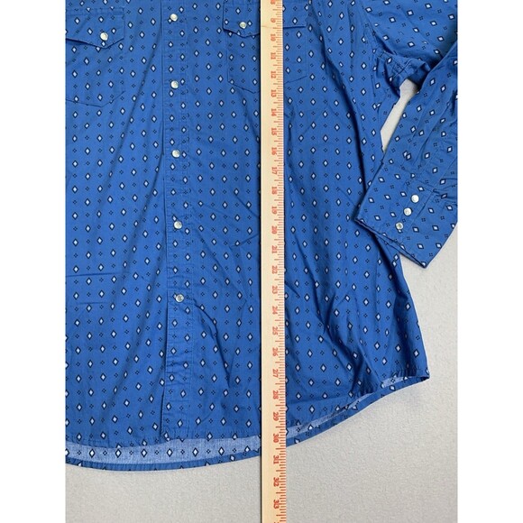 Wrangler Shirt Men 2XL Blue Diamond Geometric Pearl Snap Wrancher Cowboy Ranch - Picture 6 of 6